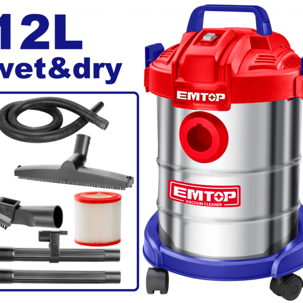 Aspirator electric 12L, curatare umeda si uscata, filtru HEPA - EVCR0801, EMTOP