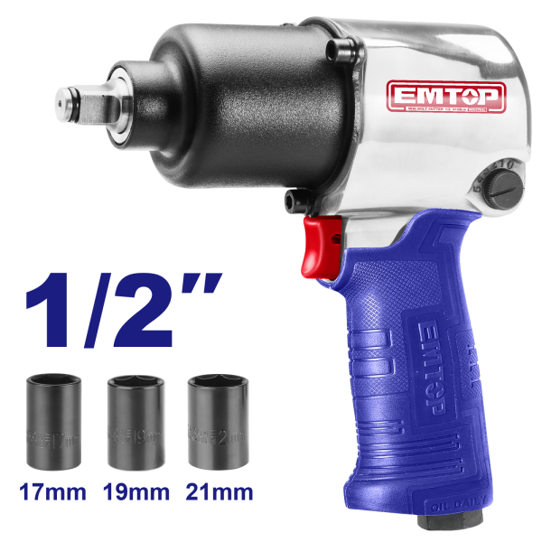 Pistol pneumatic 1/2", 610Nm, 3 capete (17mm,19mm,21mm) - EATL126801 EMTOP - EATL126801, EMTOP