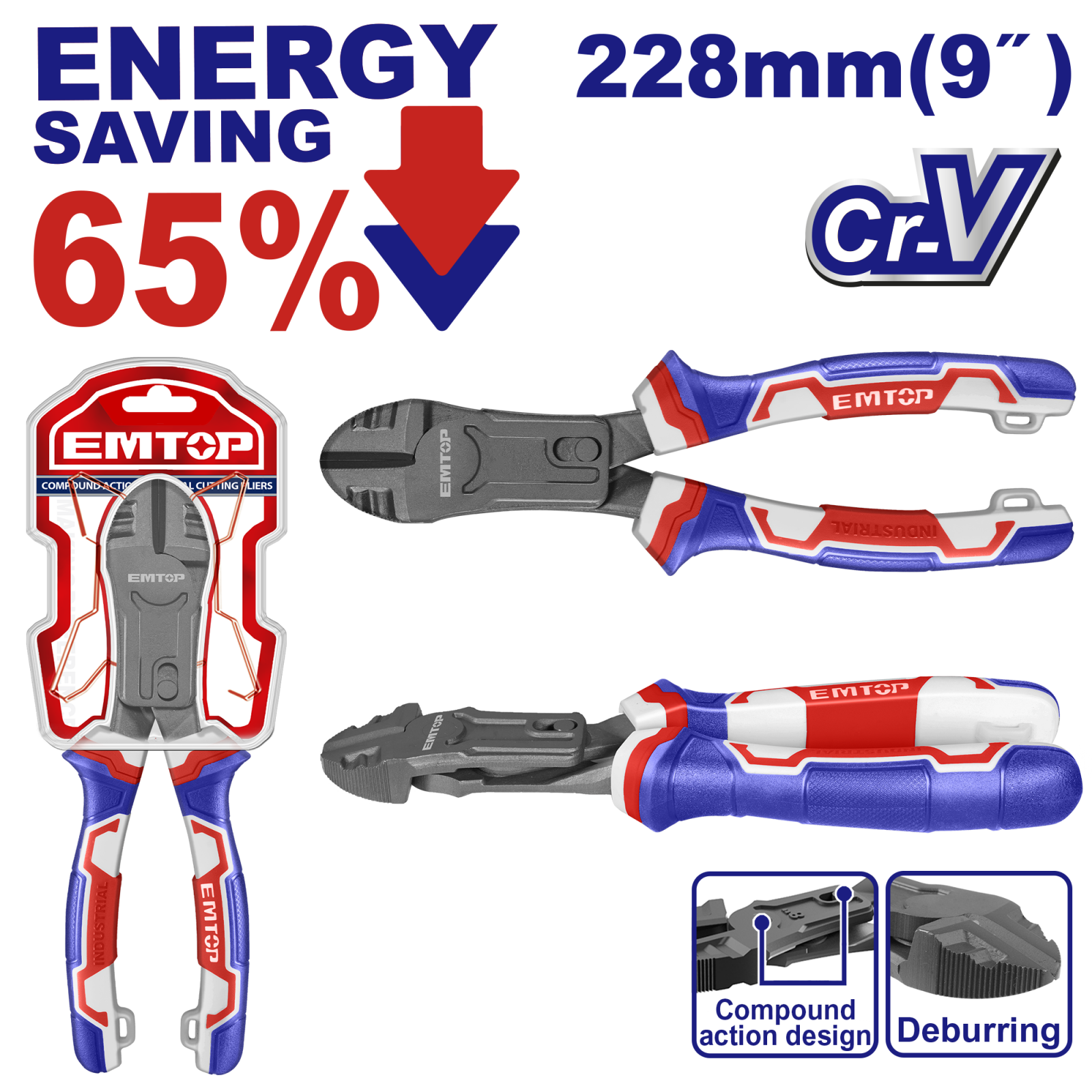 cleste-taietor-diagonal-cu-actiune-compusa-061366.png Cleste diagonal cu actiune compusa, 228mm (9") - EPLRCD0951, EMTOP - imagine 1