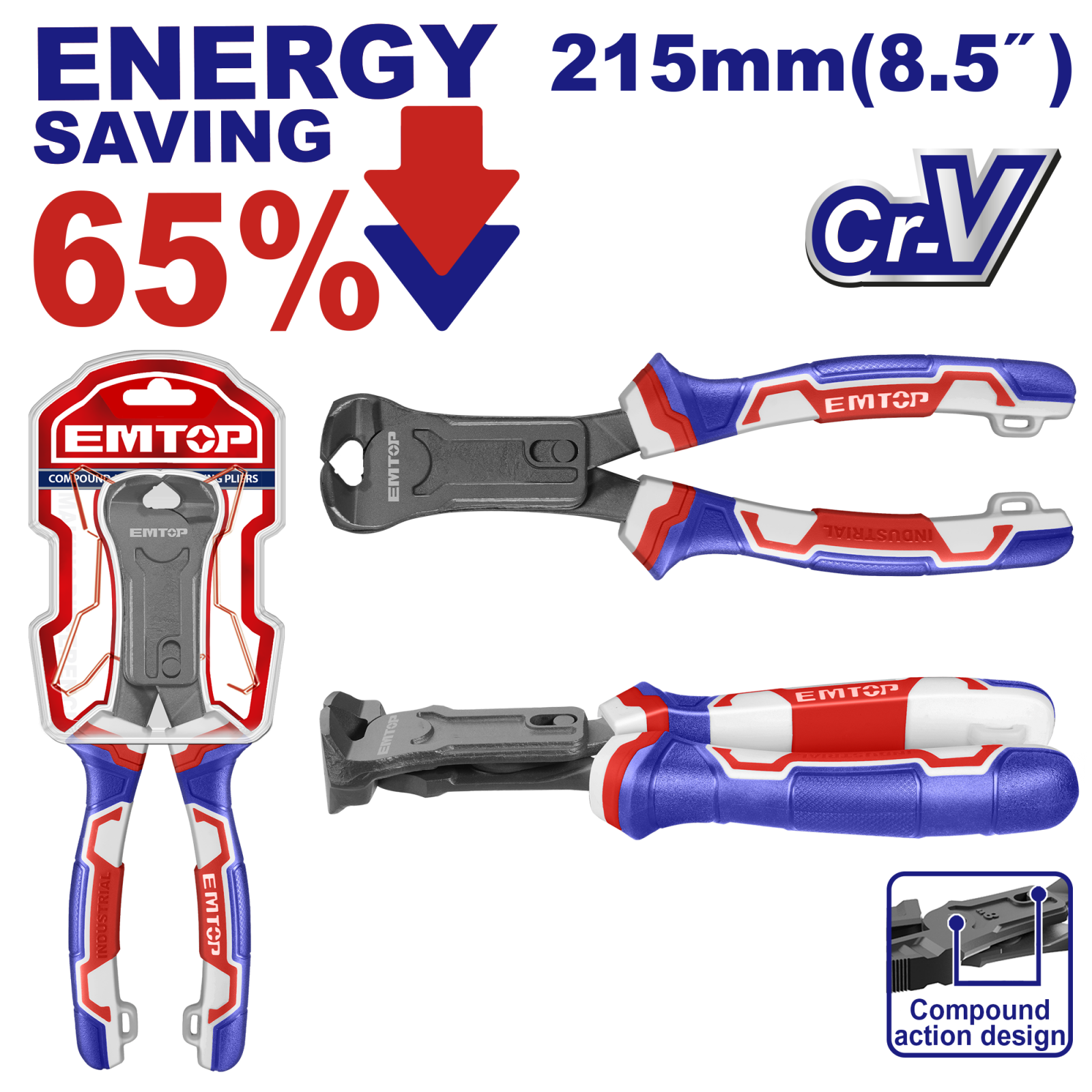 cleste-taietor-la-capat-cu-actiune-compusa-906401.png Cleste cu tais frontal 215mm (8.5") - EPLRCE0851, EMTOP - imagine 1