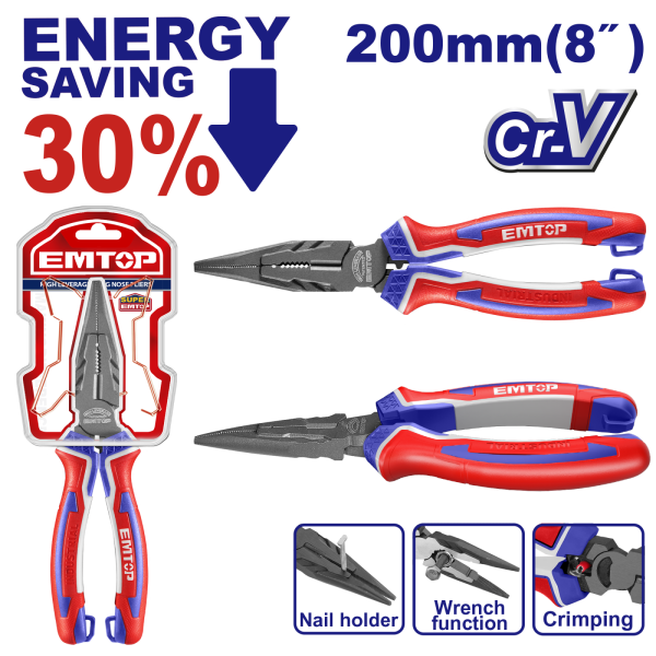Cleste cu varf lung cu efect de parghie mare, 200mm (8") - EPLRL0821, EMTOP