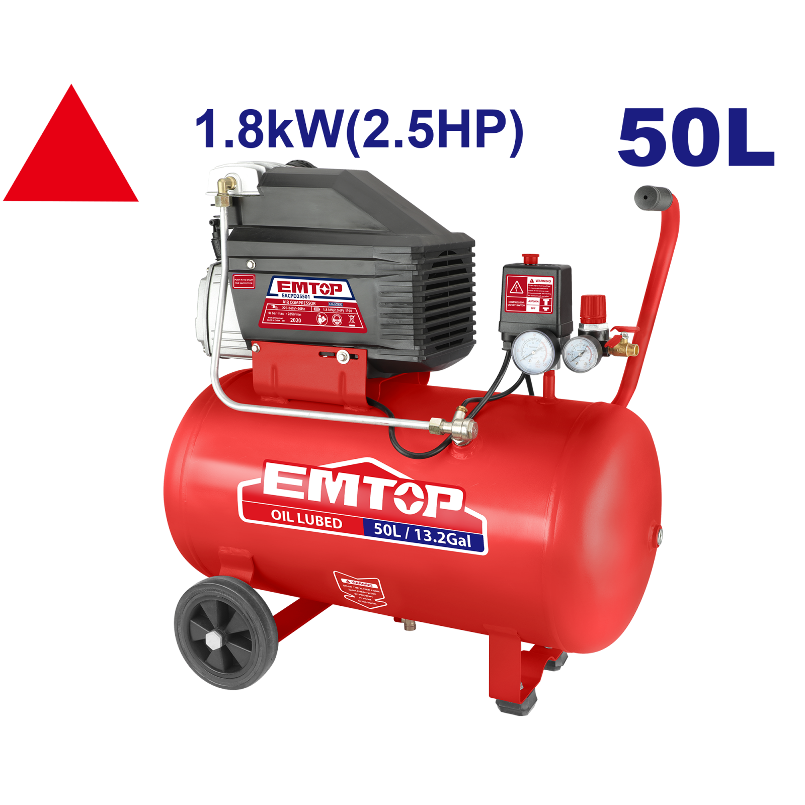 compresor-de-aer-919427.png Compresor de aer 50L, 1.8kW (2.5HP) - EACPD25501, EMTOP - imagine 1