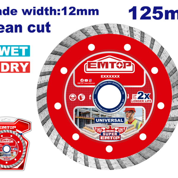 Disc Turbo diamantat 125mm, taiere umeda/uscata, lama 12 mm - EDDC031251, EMTOP