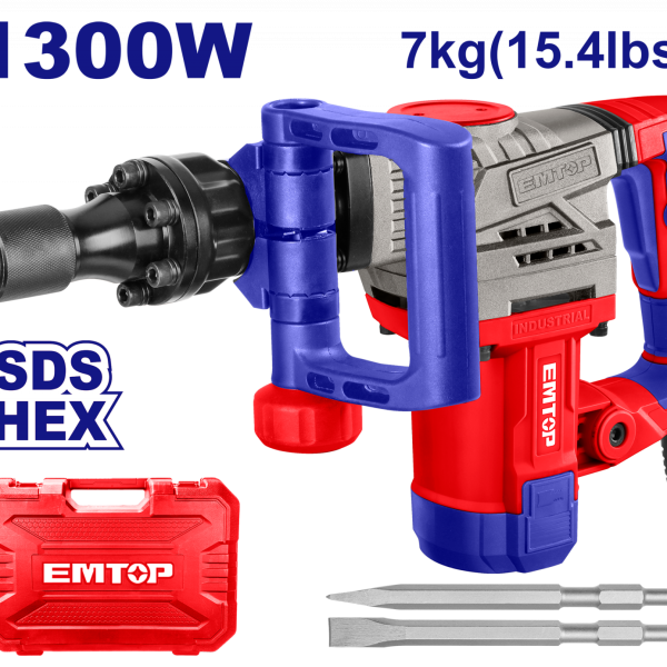 Ciocan demolator HEX, 1300W, 20J, 2 dalti, 7kg, ambalat in cutie de transport - EDBRH1301, EMTOP
