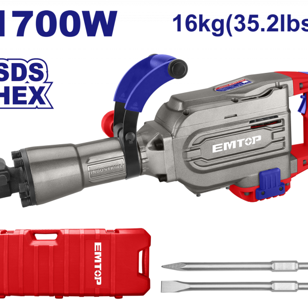 Ciocan demolator HEX, 1700W, 45J, 2 dalti, ambalat in cutie de transport - EDBRH1701, EMTOP