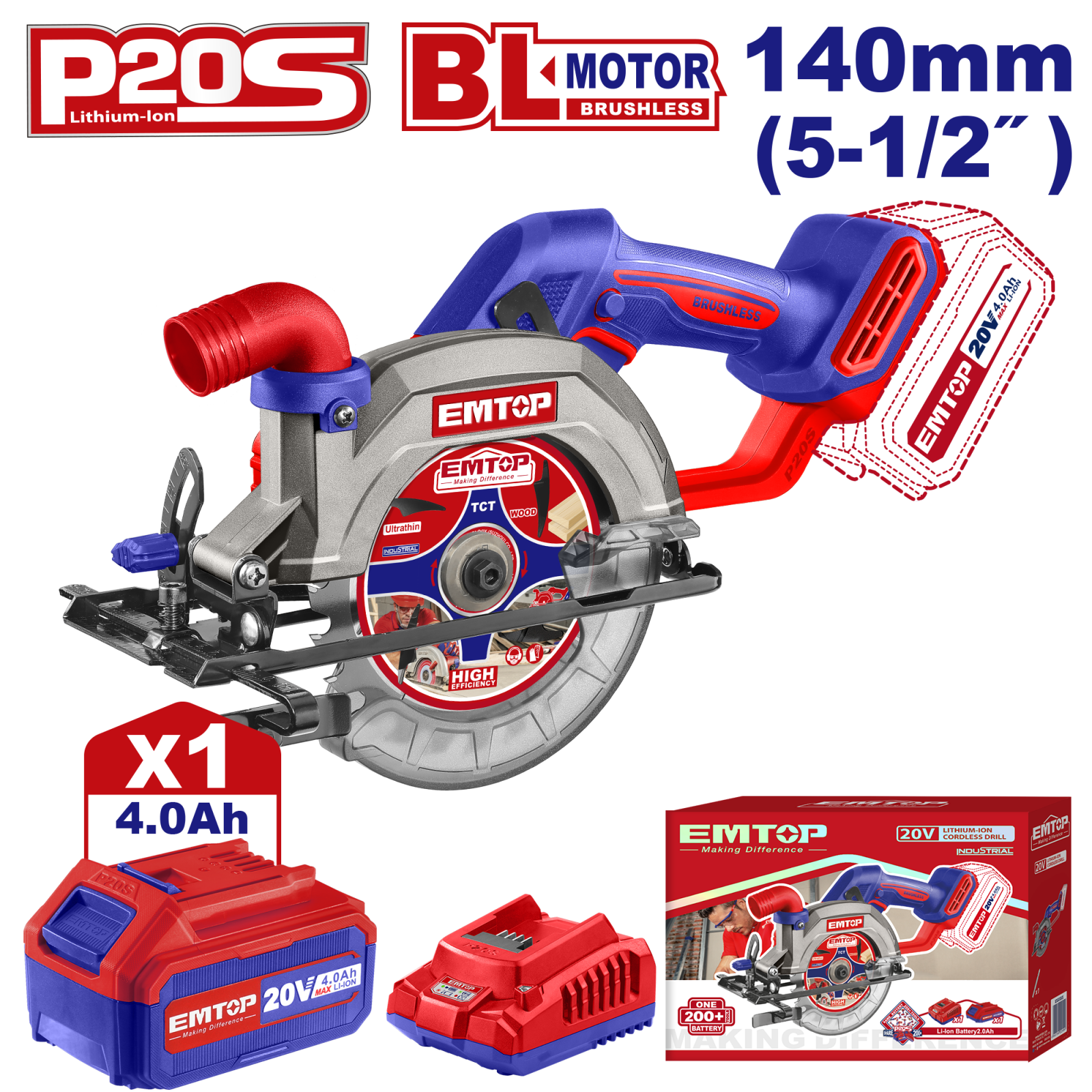 ferastrau-circular-fara-fir-991267.png Fierastrau circular cu 1 acumulator 4.0AH, 140mm - ELCS14021, EMTOP - imagine 1