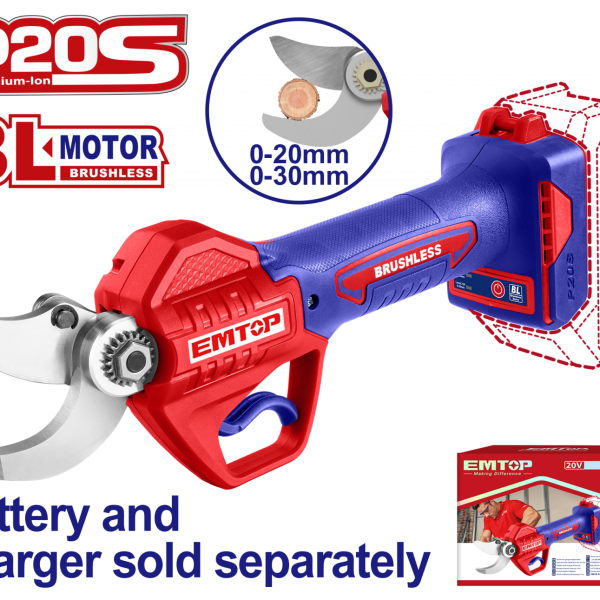 Foarfeca electrica pentru vie fara acumulator si incarcator, motor fara perii (brushless), 20/30mm - ELSL20305, EMTOP