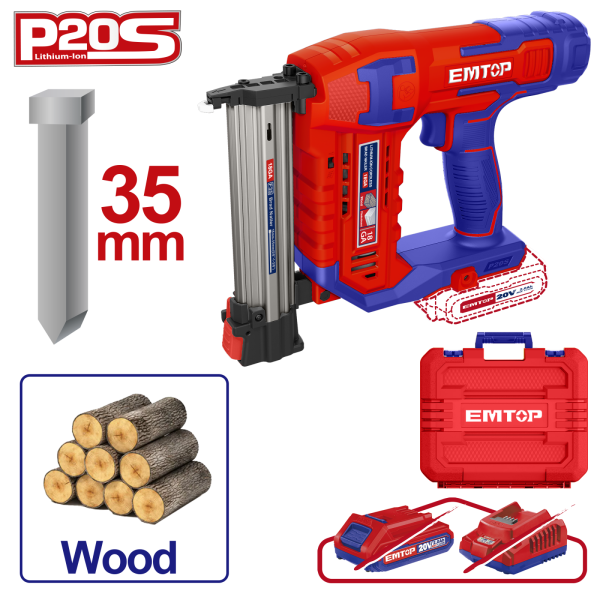 Pistol/Capsator de cuie fara acumulator, 35mm, cutie de transport - ELBNLi3505, EMTOP