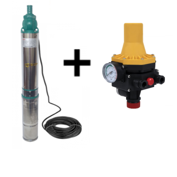 Pachet promo Pompa submersibila de mare adancime, DDT, QJD120-1.5, 1500 W, Inox, 8 + Presostat electronic automat DDT LS6, 1.1kW