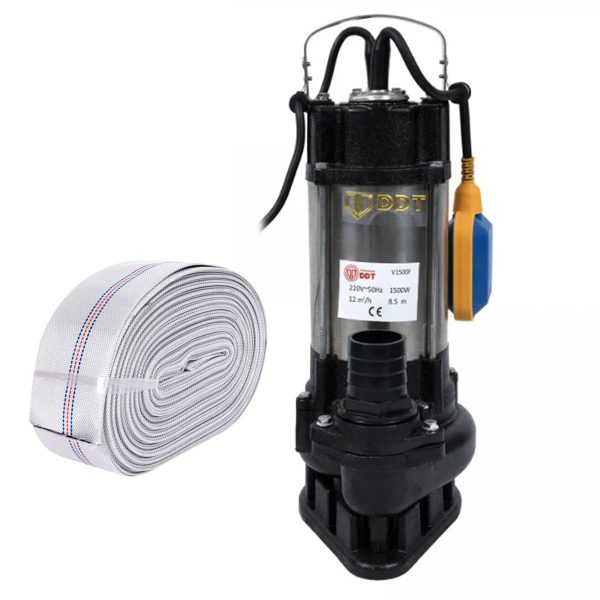 Pompa submersibila de apa murdara DDT V1500F, 1500 W, 12 mc/h+ Furtun pompier, 20 metri, 2 toli