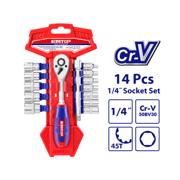 Set tubulare cu clichet 1/4" 14 buc - ESKT14141, EMTOP