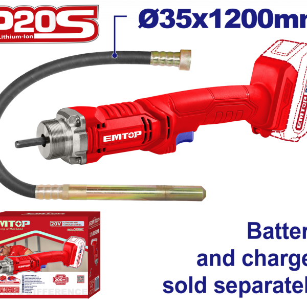 Vibrator de beton fara acumulator si incarcator, 35x1200mm - ECVL202301, EMTOP
