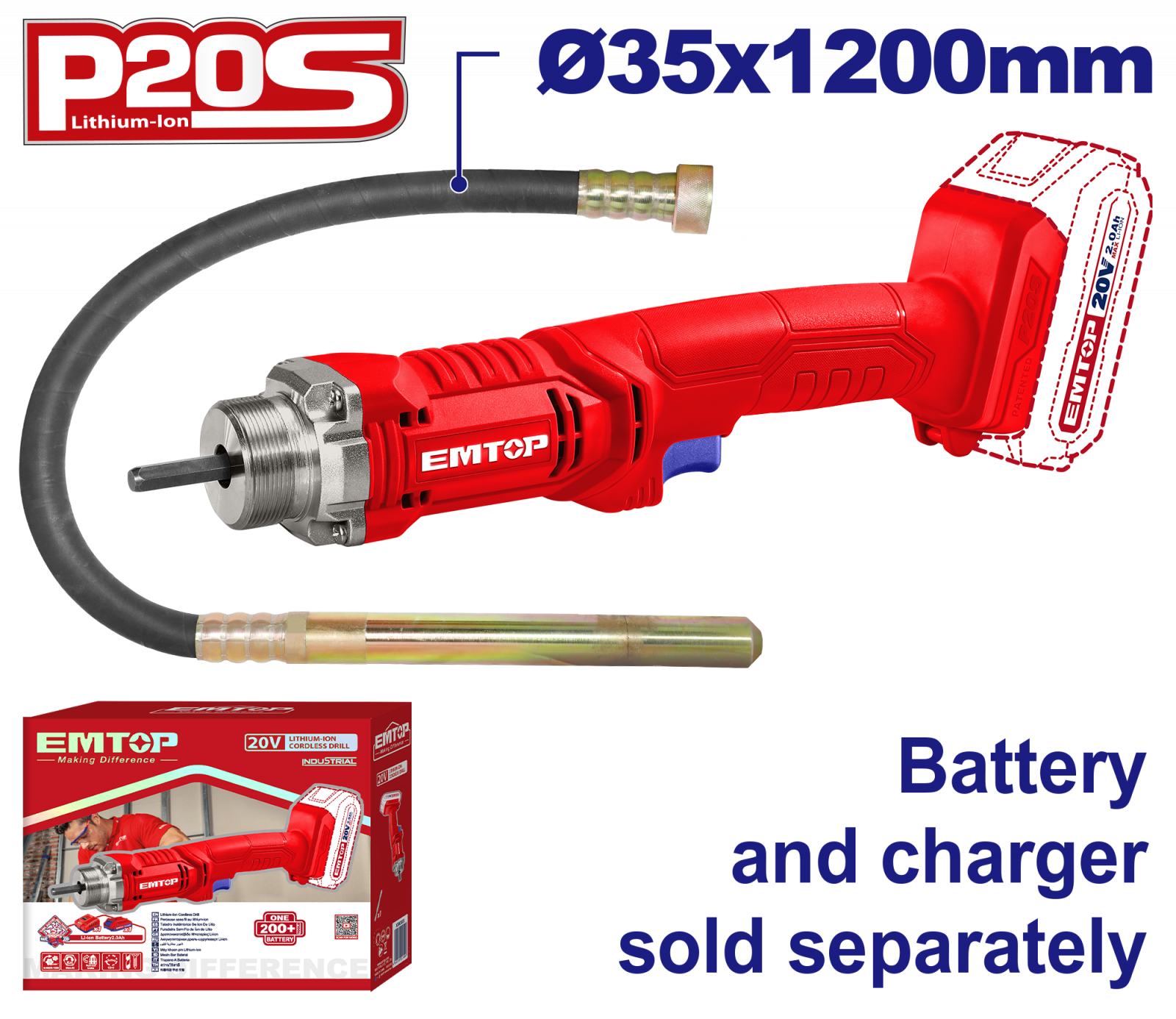 vibrator-de-beton-fara-fir-054558.png Vibrator de beton fara acumulator si incarcator, 35x1200mm - ECVL202301, EMTOP - imagine 1